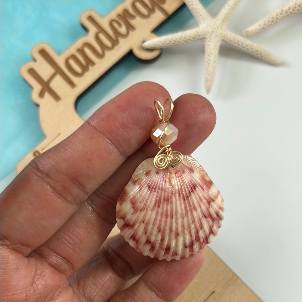 Calico Seashell Pendant with Gold Accents